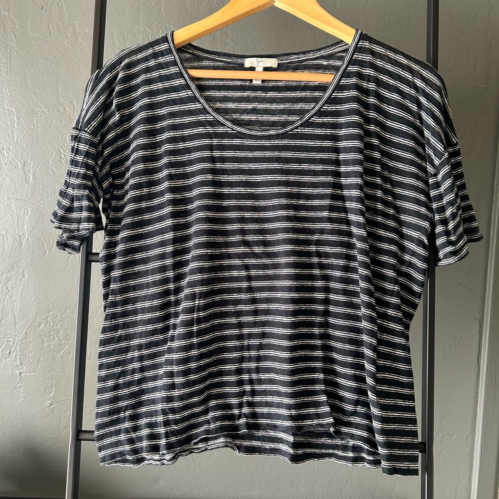 Joie 100% linen striped black and grey tee shirt